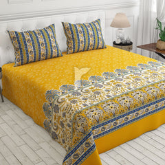 3 Pcs Cotton Bedsheet- one side yellow (Premium)