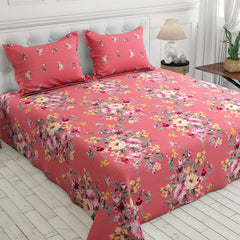 3 Pcs Cotton Bedsheet- pink (Premium)