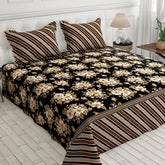 3 Pcs Cotton Bedsheet- Black flor (Premium)