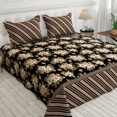3 Pcs Cotton Bedsheet- Black flor (Premium)