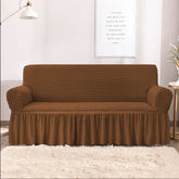 RUFFELED SUR SUCKER TURKISH SOFA COVER - Copper Brown