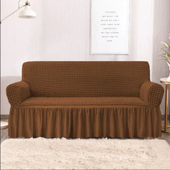 RUFFELED SUR SUCKER TURKISH SOFA COVER - Copper Brown