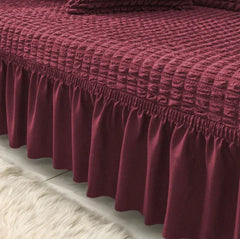 RUFFELED SUR SUCKER TURKISH SOFA COVER - Maroon