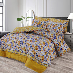 Double Bed 6 pc Winter Razai Set (Heavy Filling) RZ-Yellow Mix Leaf