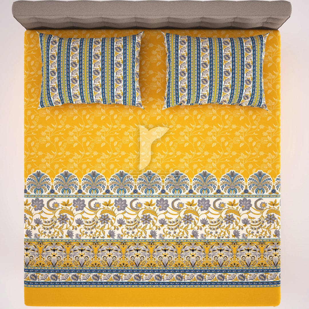 3 Pcs Cotton Bedsheet- one side yellow (Premium)