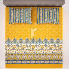 3 Pcs Cotton Bedsheet- one side yellow (Premium)