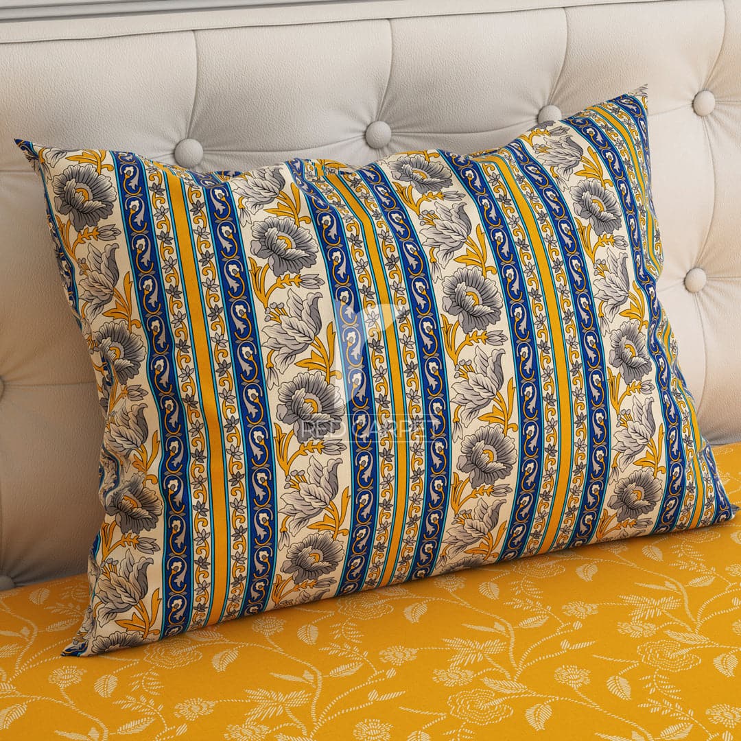 3 Pcs Cotton Bedsheet- one side yellow (Premium)