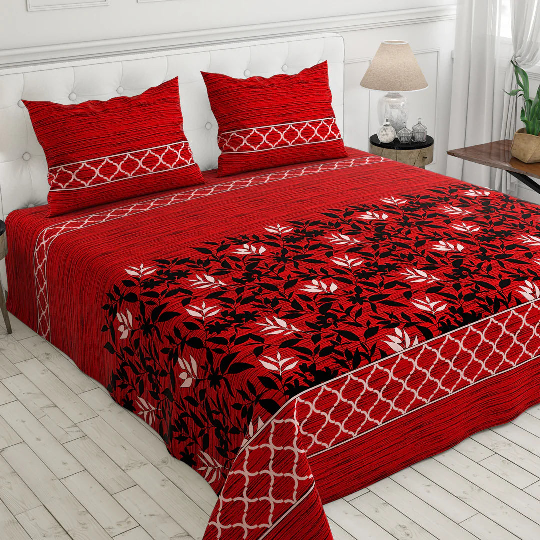3 Pcs Bedsheet Red-Leaf