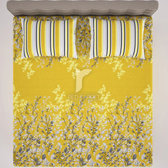 3 Pcs Cotton Bedsheet- yellow leaf (Premium)