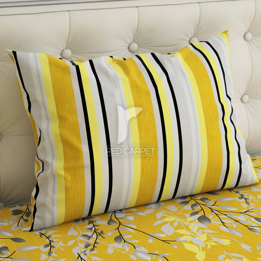 3 Pcs Cotton Bedsheet- yellow leaf (Premium)