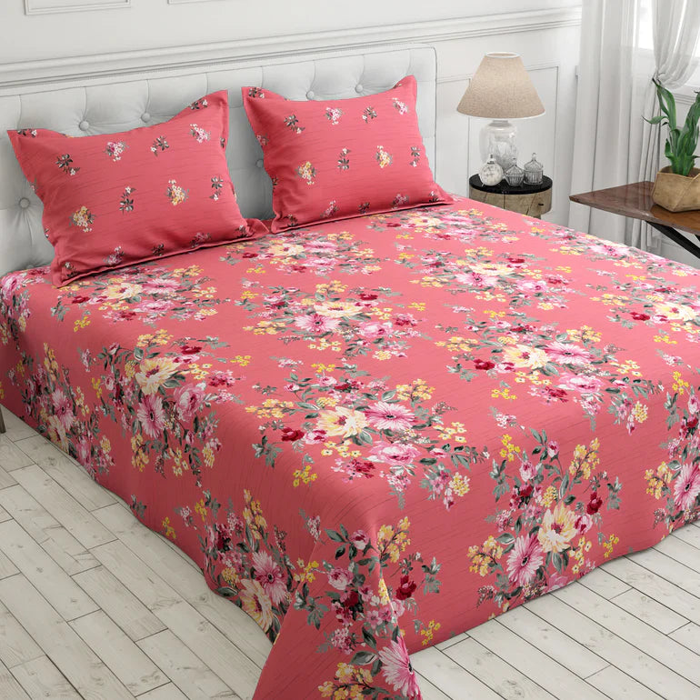 3 Pcs Cotton Bedsheet- pink (Premium)