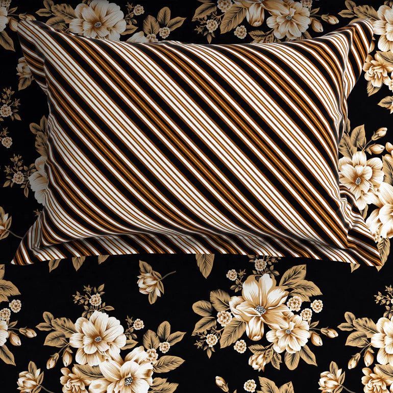 3 Pcs Cotton Bedsheet- Black flor (Premium)