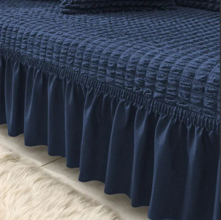RUFFELED SUR SUCKER TURKISH SOFA COVER - Navy Blue