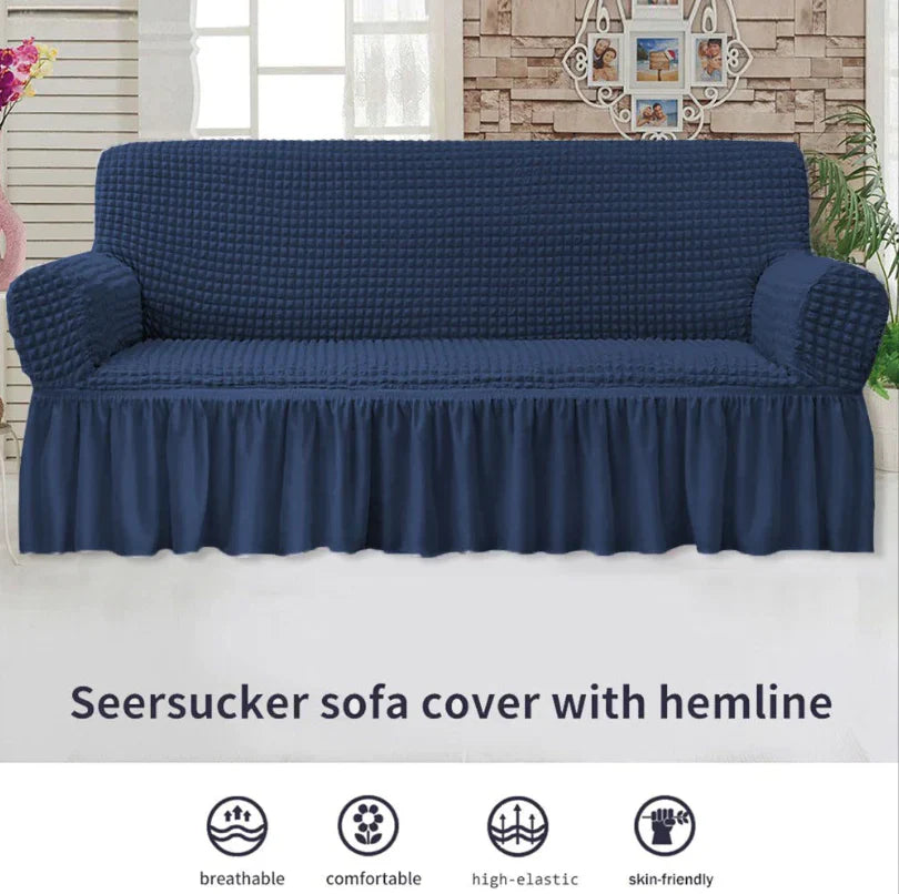 RUFFELED SUR SUCKER TURKISH SOFA COVER - Navy Blue