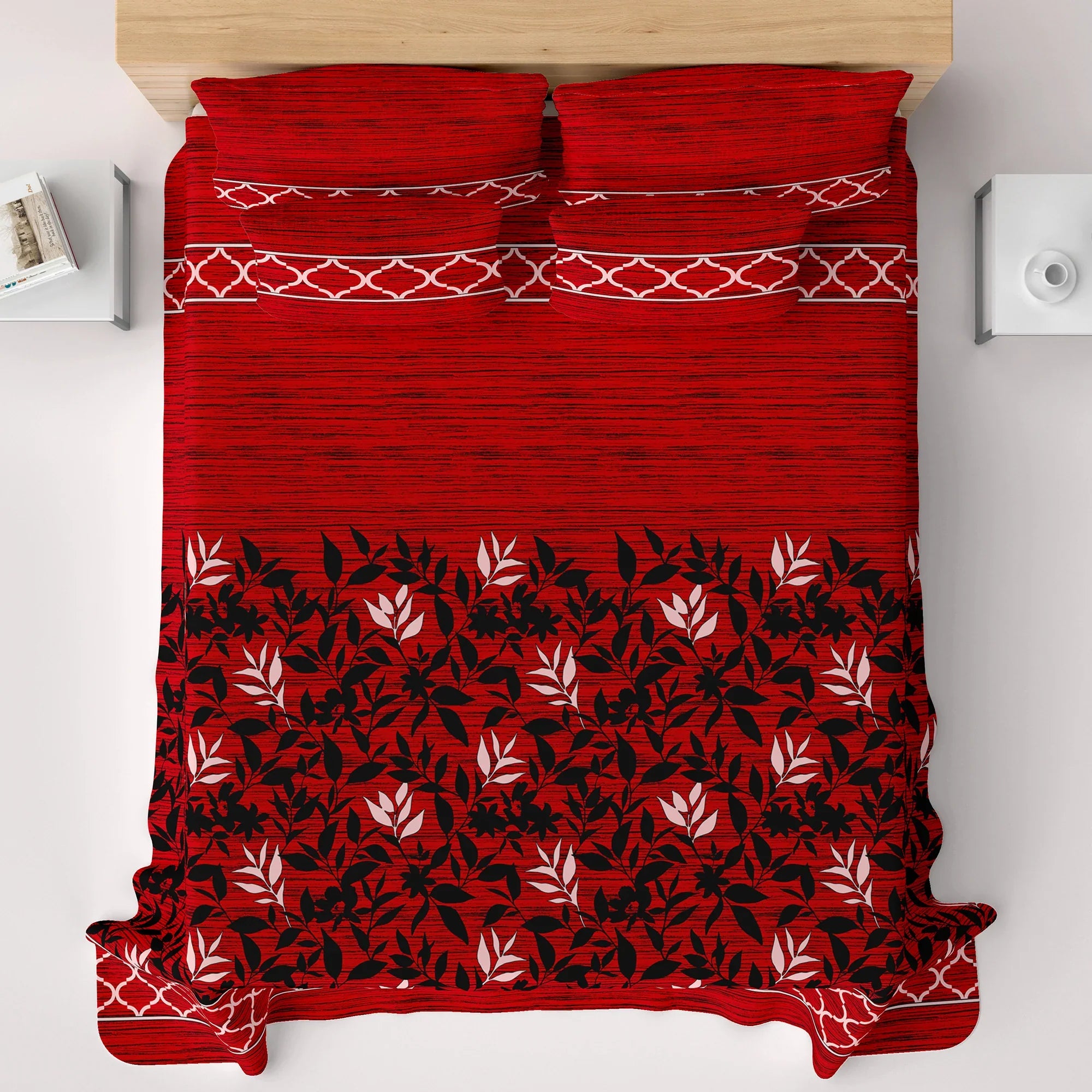 3 Pcs Bedsheet Red-Leaf