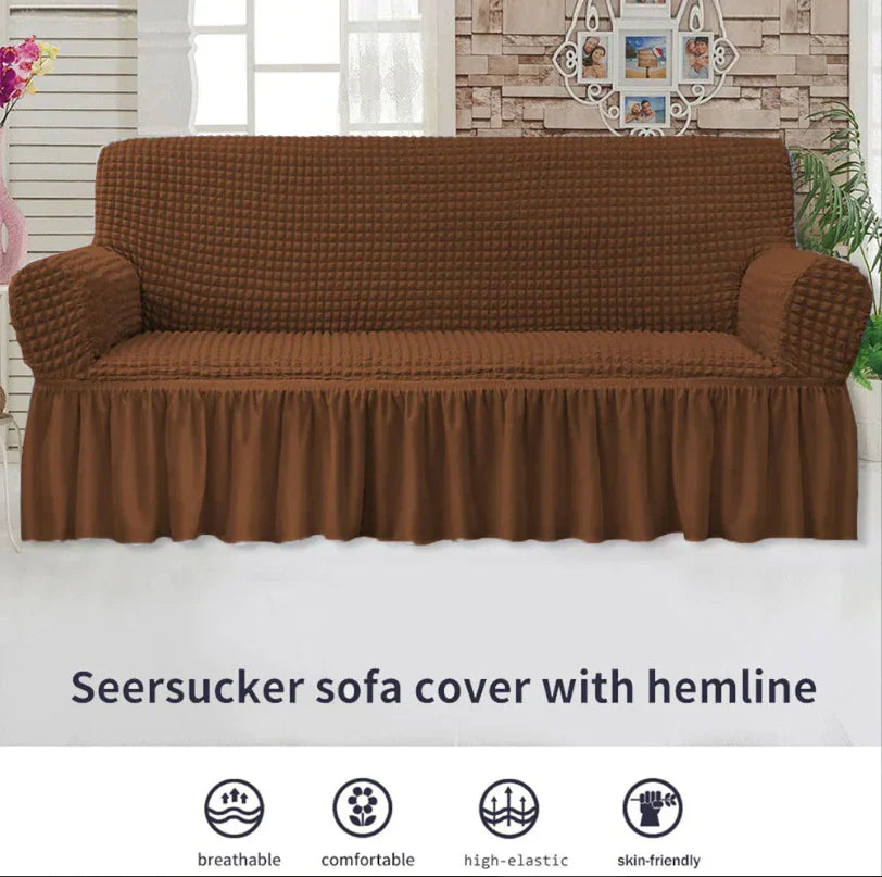 RUFFELED SUR SUCKER TURKISH SOFA COVER - Copper Brown