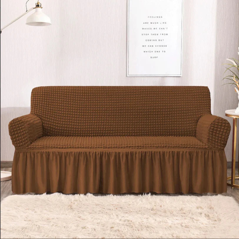 RUFFELED SUR SUCKER TURKISH SOFA COVER - Copper Brown