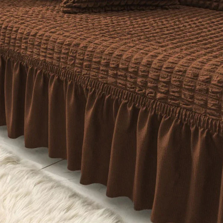 RUFFELED SUR SUCKER TURKISH SOFA COVER - Copper Brown