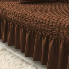 RUFFELED SUR SUCKER TURKISH SOFA COVER - Copper Brown