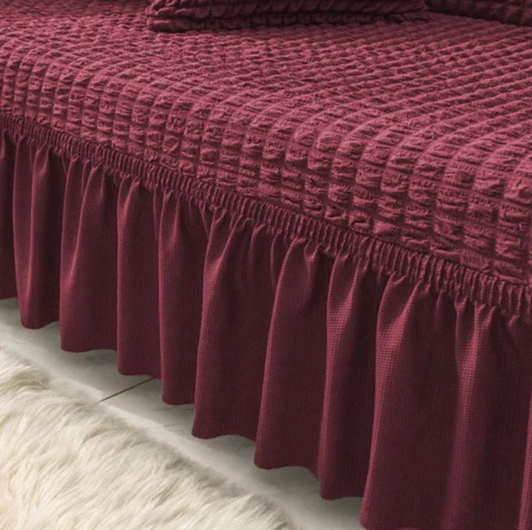 RUFFELED SUR SUCKER TURKISH SOFA COVER - Maroon