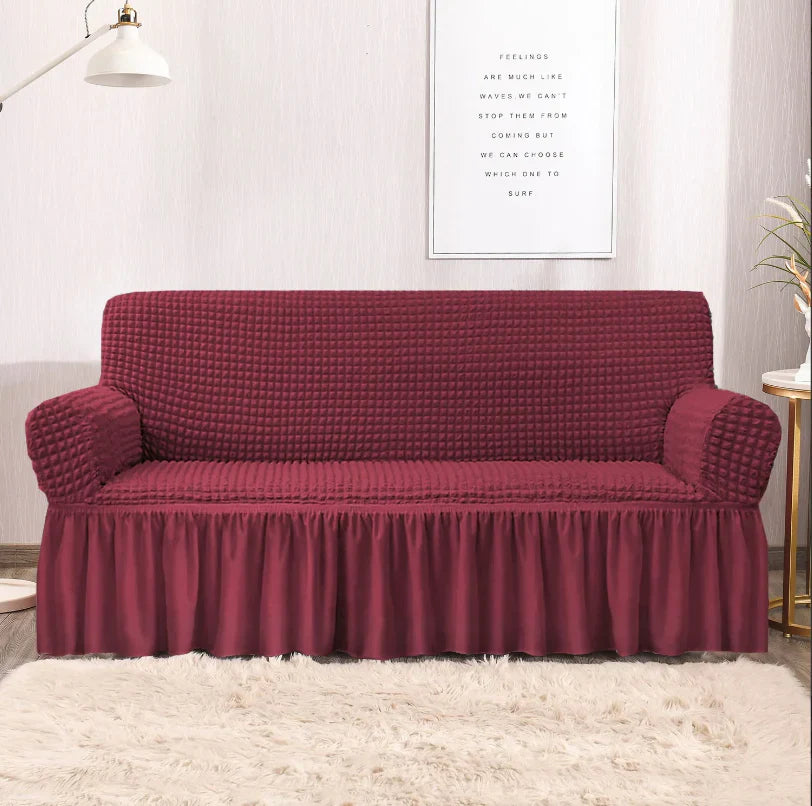 RUFFELED SUR SUCKER TURKISH SOFA COVER - Maroon