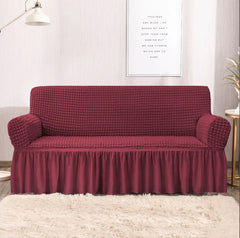 RUFFELED SUR SUCKER TURKISH SOFA COVER - Maroon