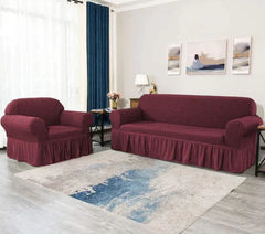RUFFELED SUR SUCKER TURKISH SOFA COVER - Maroon