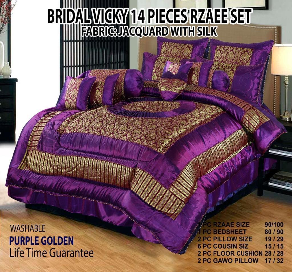 Luxury Fitted Razai 14 PCS Bridal Set Purple