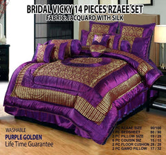 Luxury Fitted Razai 14 PCS Bridal Set Purple