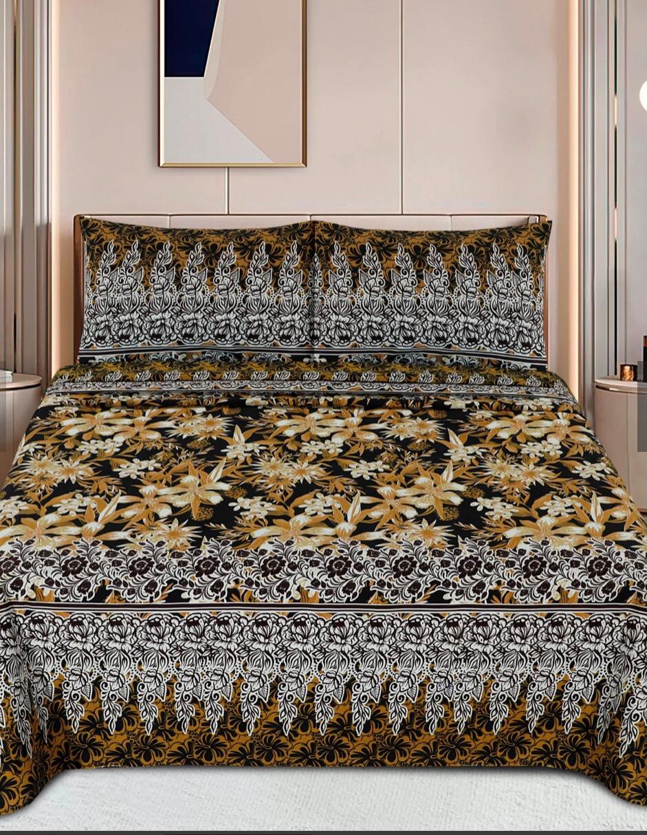 3 Pcs Cotton Bedsheet-Jasmine dark (Premium)