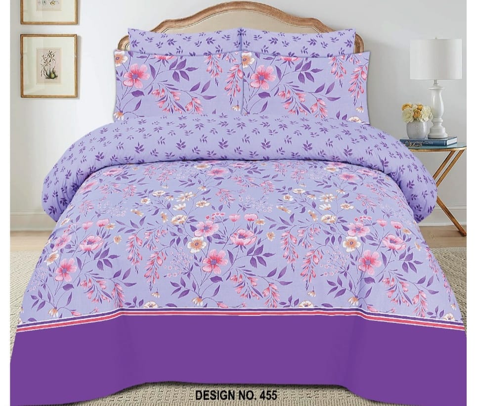 3 Pcs Cotton Bedsheet-Pure Purpole (Premium)