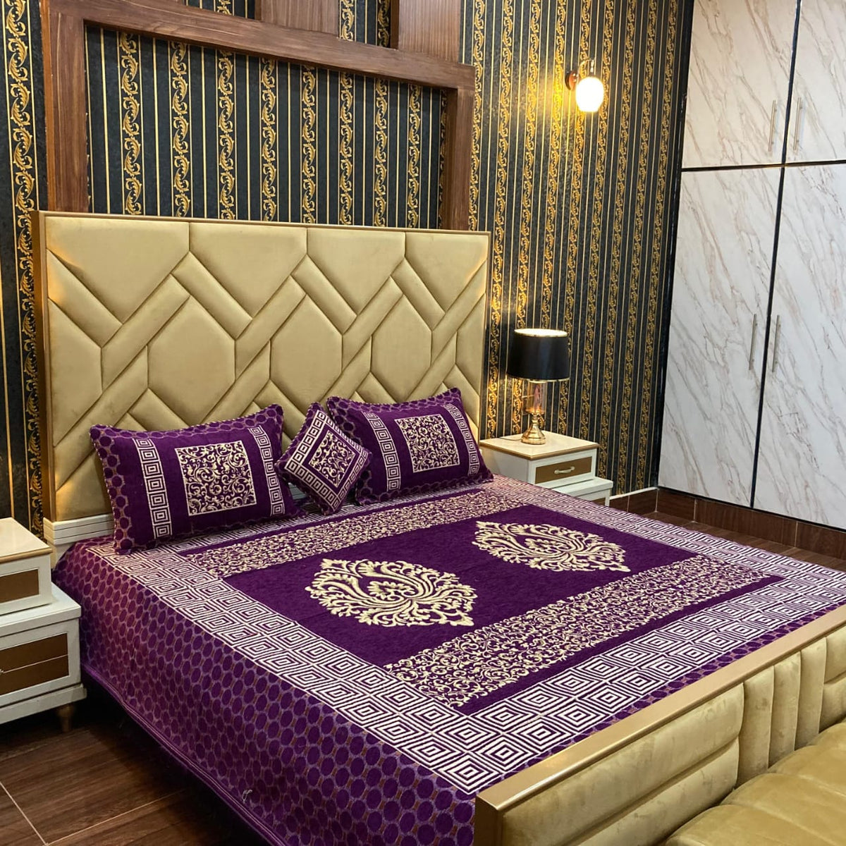 Velvet Bridal Bedsheet Set-4 Pcs 14