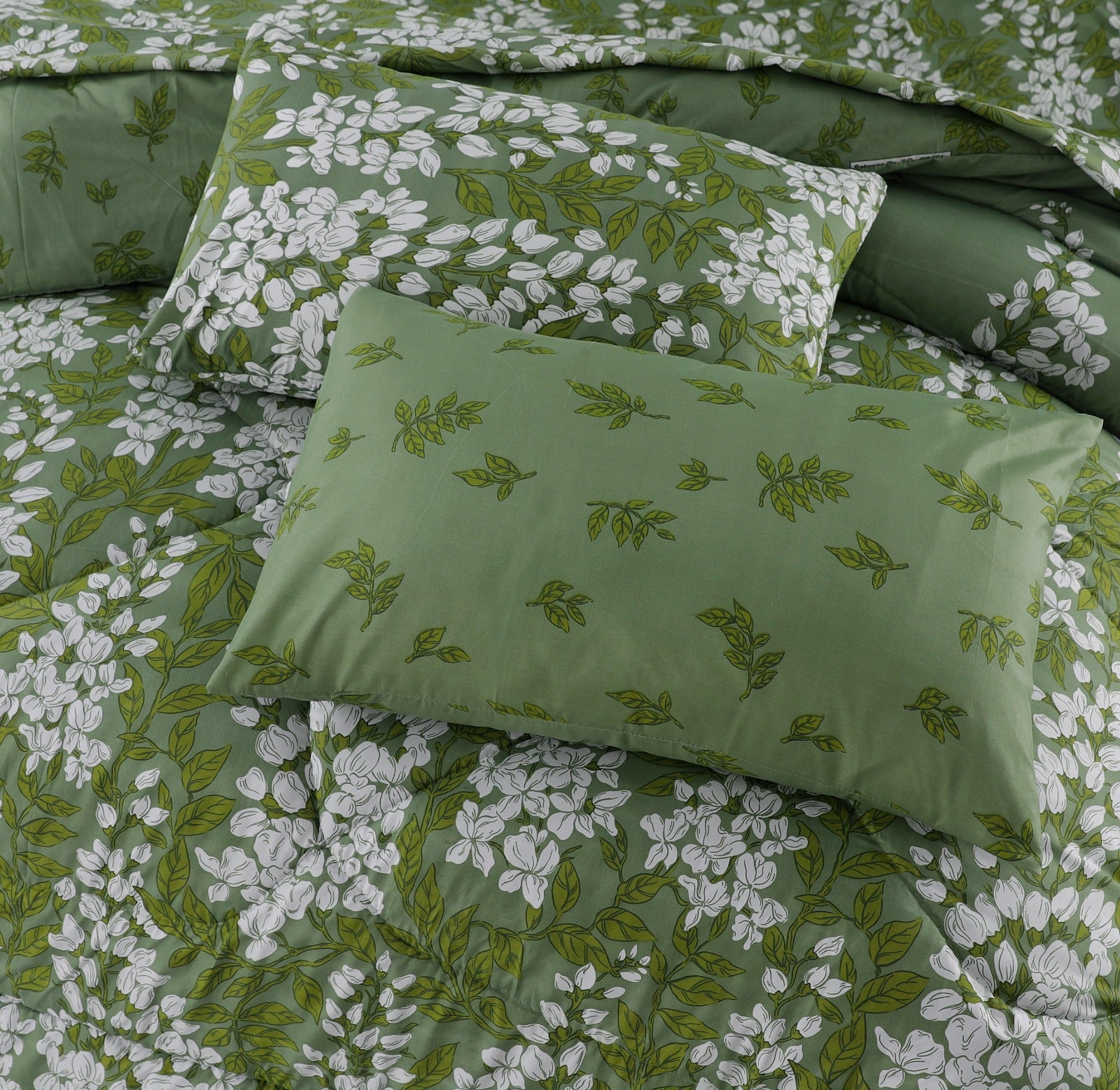 Double Bed 6 pc Winter Razai Set (Heavy Filling) RZ-Green Leaf