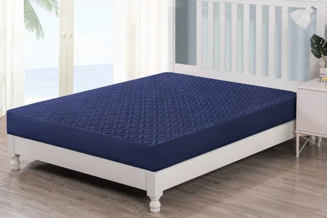 QUILTED WATERPROOF MATTRESS PROTECTOR-NAVY BLUE